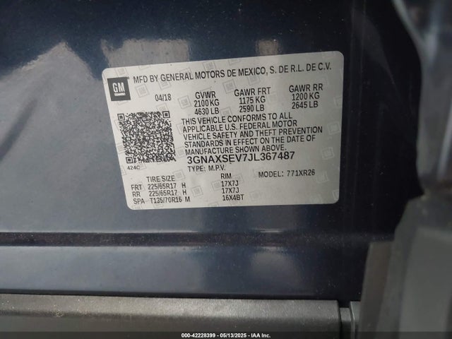 3GNAXSEV7JL367487 Chevrolet EQUINOX LT