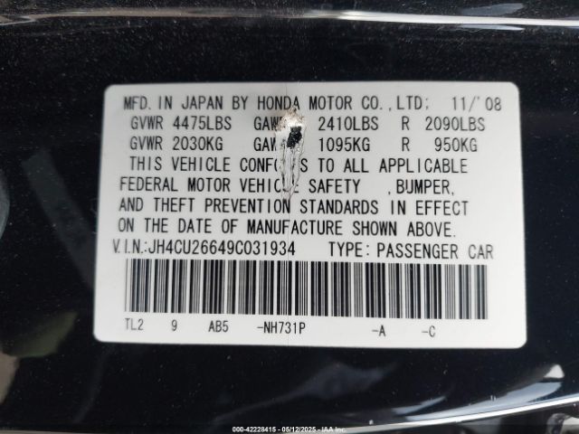 2009 ACURA TSX JH4CU26649C031934 Photo 8