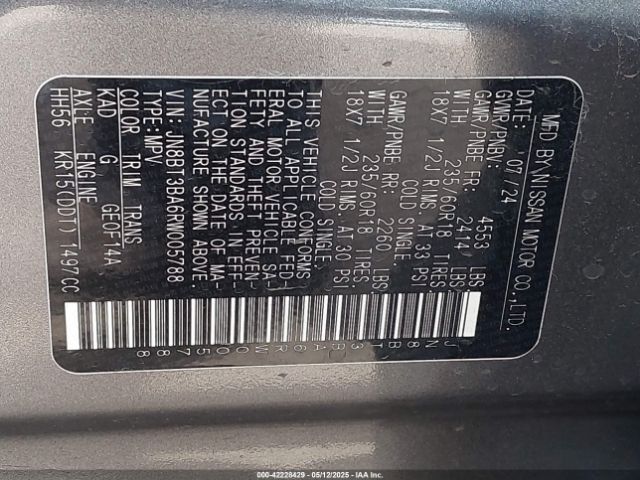 JN8BT3BA6RW005788 Nissan Rogue Sv Fwd