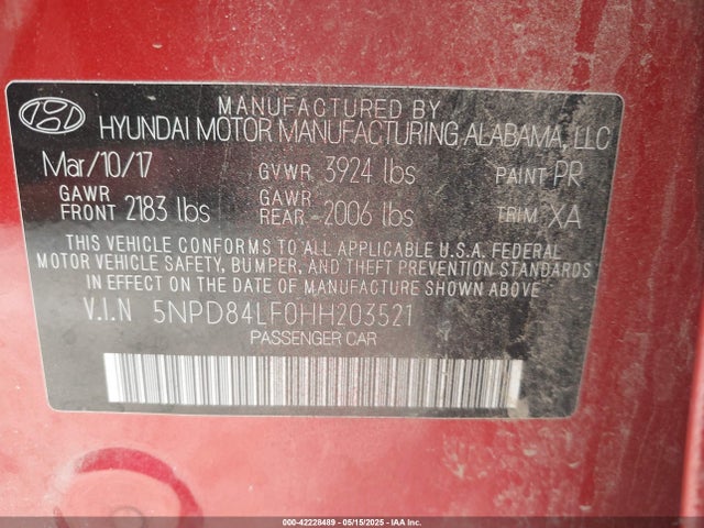 Hyundai 2017 2017 5NPD84LF0HH203521 Image 9