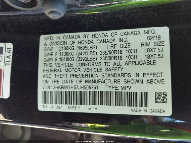 2HKRW1H57JH505761 Honda CR-V EX
