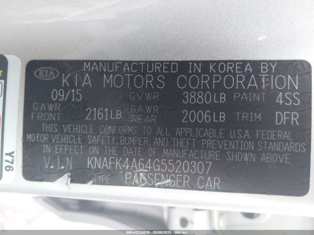 KNAFK4A64G5520307 KIA FORTE LX
