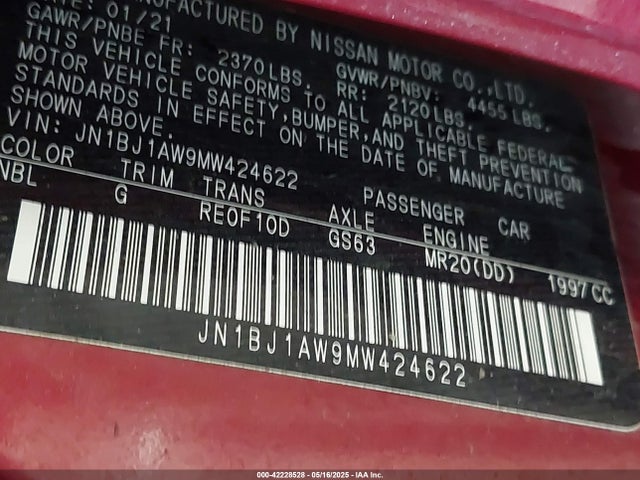 JN1BJ1AW9MW424622 Nissan 2021