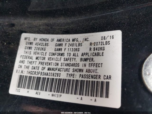 1HGCR3F95HA008290 Honda Accord Touring V6