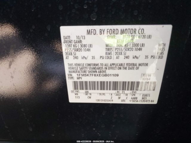 1FM5K7F8XEGB01109 Ford Explorer Limited