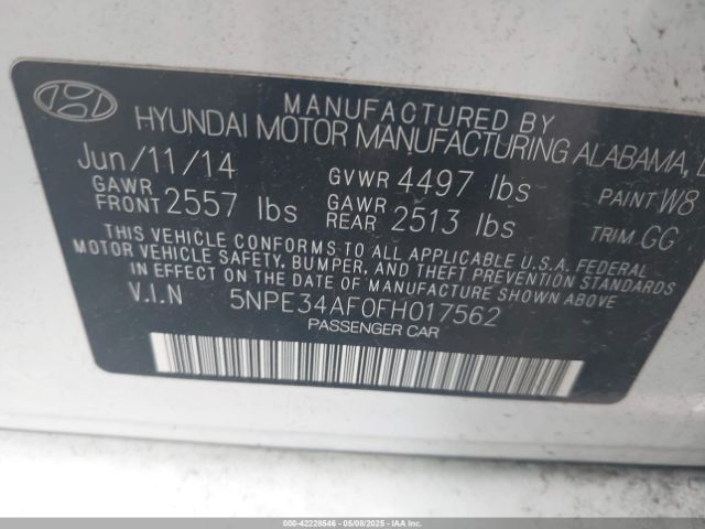 5NPE34AF0FH017562 Hyundai Sonata Limited
