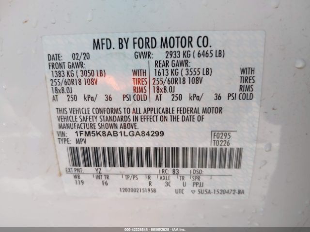 1FM5K8AB1LGA84299 Ford Police Interceptor