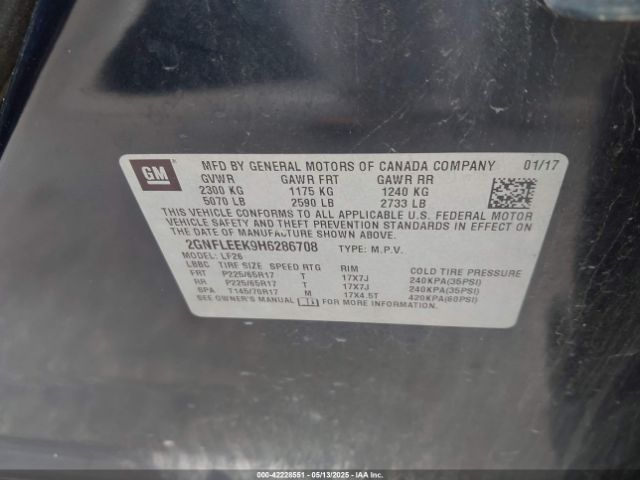 2GNFLEEK9H6286708 Chevrolet lea - sidi: spark ignited direct injection, e85 max, alum