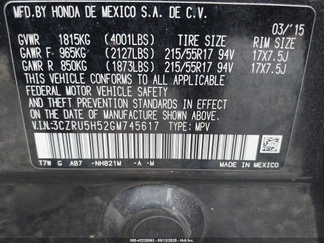 3CZRU5H52GM745617 Honda HR-V EX