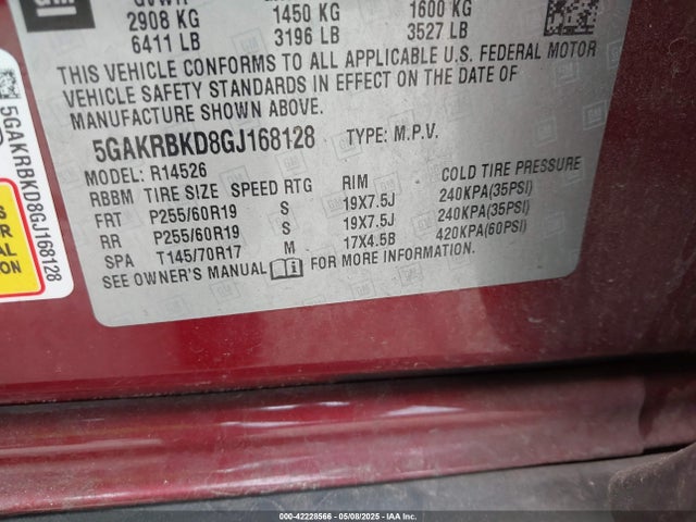 5GAKRBKD8GJ168128 Buick llt - sidi, alum, 60 degrees