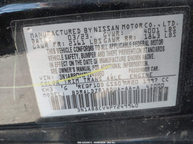 3N1AB8CV4PY249960 Nissan Sentra Sv Xtronic Cvt