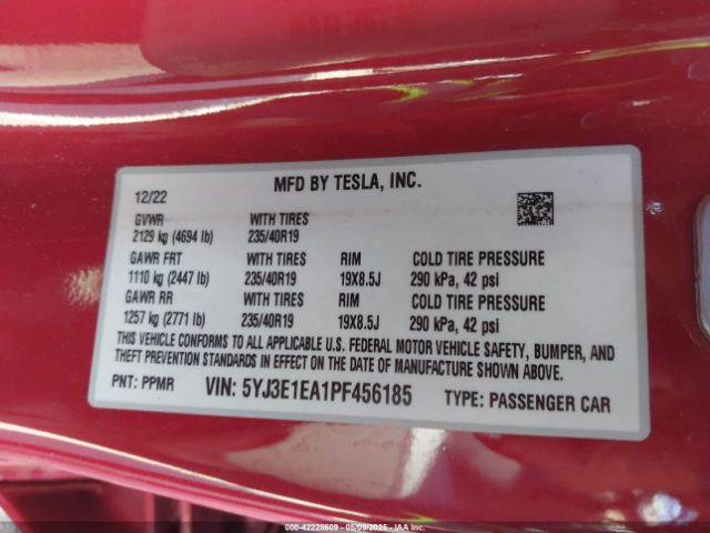 5YJ3E1EA1PF456185 Tesla Model 3 Rear-wheel Drive