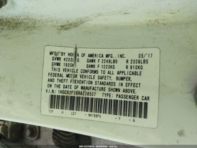 1HGCR2F36HA238507 Honda k24w1