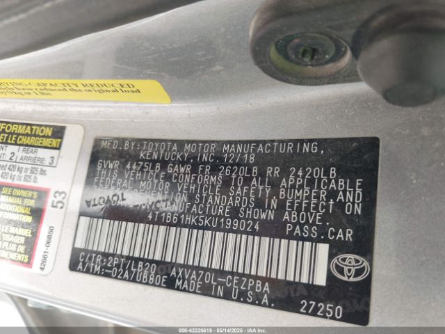4T1B61HK5KU199024 Toyota CAMRY XSE