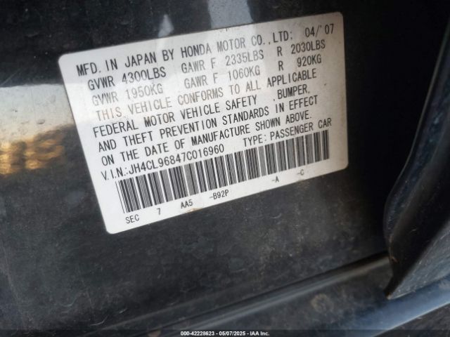 2007 ACURA TSX JH4CL96847C016960 Photo 8