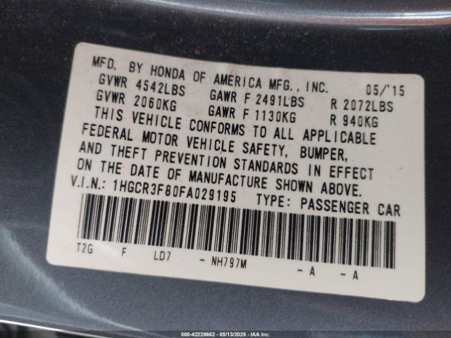 1HGCR3F80FA029195 Honda Accord Ex-l V-6