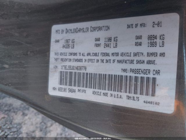 2001 CHRYSLER SEBRING 1C3EL55U61N638770 Photo 8