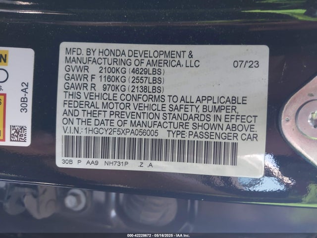 1HGCY2F5XPA056005 Honda lfc5