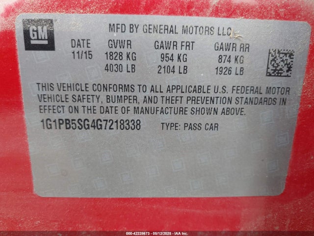 1G1PB5SG4G7218338 Chevrolet Cruze Limited Ls Manual
