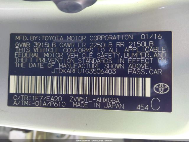 JTDKARFU1G3506403 Toyota Prius Four