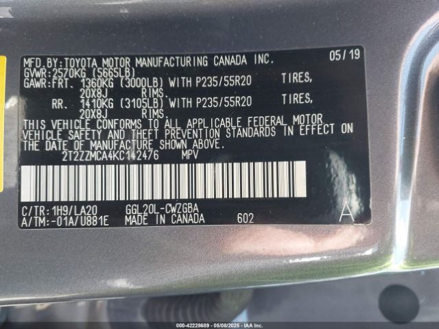 2T2ZZMCA4KC142476 Lexus RX 350