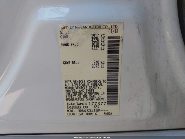 1N4AL3APXJC177377 Nissan Altima 2.5 Sl