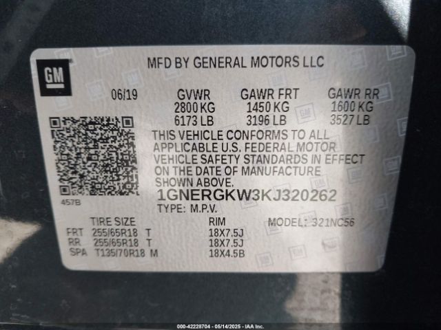 1GNERGKW3KJ320262 Chevrolet lfy - spark ignited direct injection, atss, gen 1