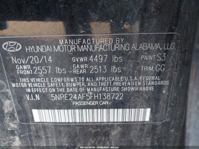 Hyundai SONATA SE 2015 5NPE24AF5FH138722 Image 9