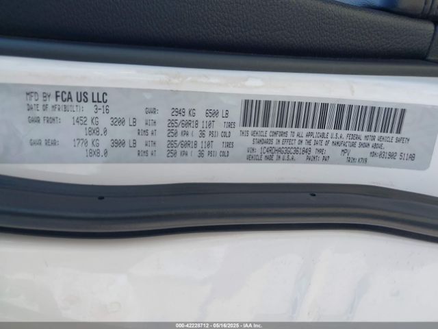 1C4RDHAG3GC361849 Dodge Durango Sxt