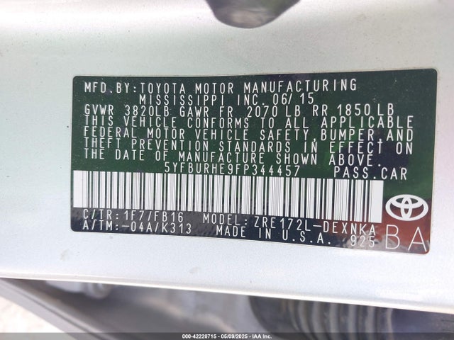 Toyota Corolla Le Plus 2015 5YFBURHE9FP344457 Image 9