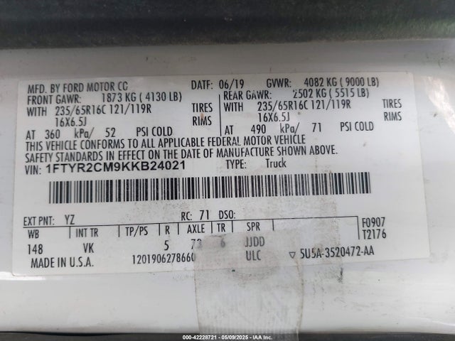 1FTYR2CM9KKB24021 Ford 2019