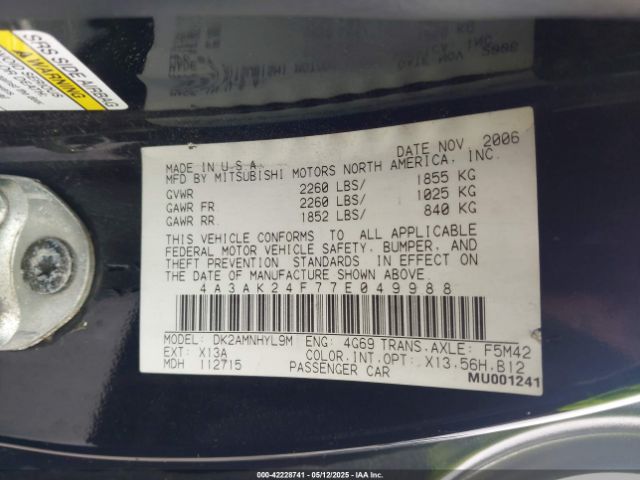 2007 MITSUBISHI ECLIPSE 4A3AK24F77E049988 Photo 8