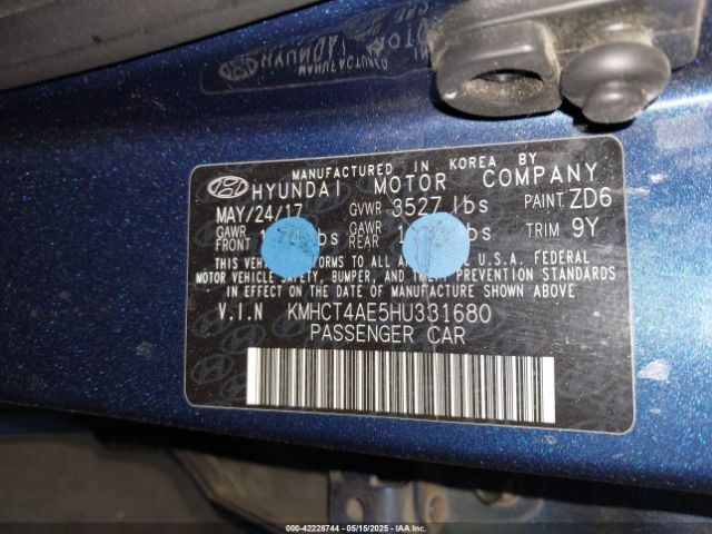 KMHCT4AE5HU331680 Hyundai ACCENT SE
