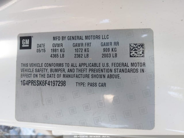 1G4PR5SK6F4197298 Buick Verano Convenience Group
