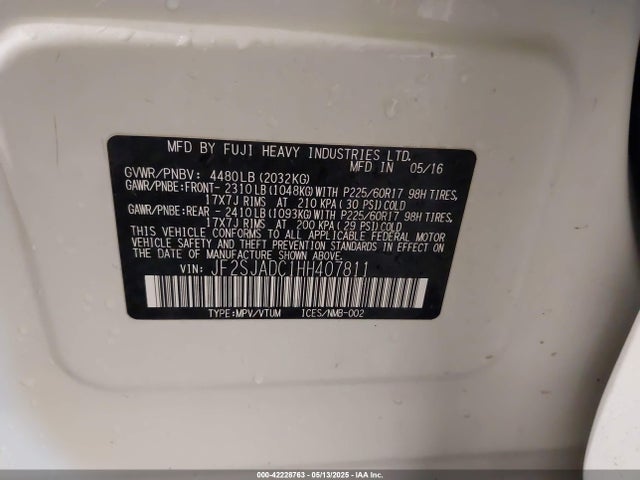 JF2SJADC1HH407811 Subaru naturally aspirated u5