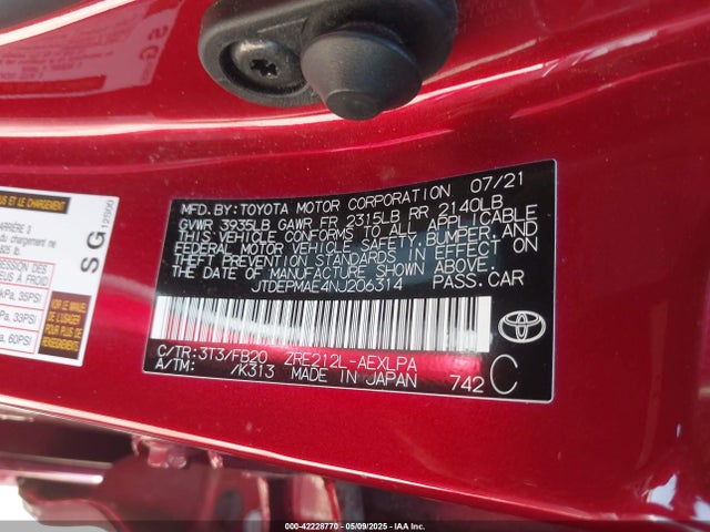 JTDEPMAE4NJ206314 Toyota COROLLA LE
