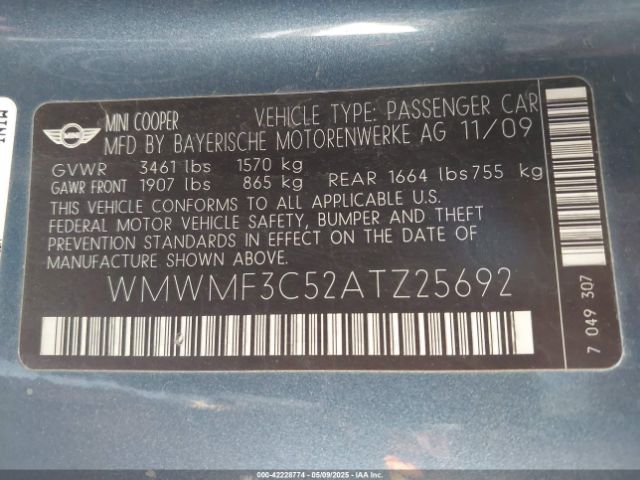 2010 MINI COOPER WMWMF3C52ATZ25692 Photo 8