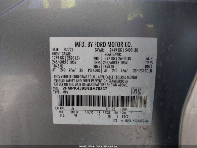 2022 FORD EDGE 2FMPK4J95NBA78837 Photo 8