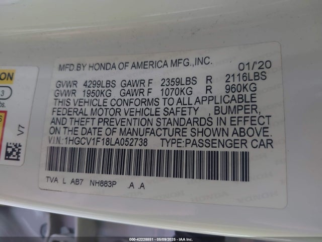 1HGCV1F18LA052738 Honda l15be