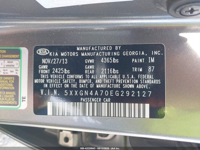 5XXGN4A70EG292127 KIA OPTIMA EX