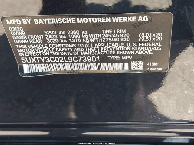 5UXTY3C02L9C73901 BMW X3 Sdrive30i