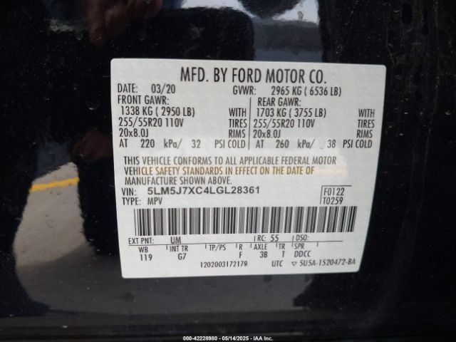 2020 LINCOLN AVIATOR 5LM5J7XC4LGL28361 Photo 8