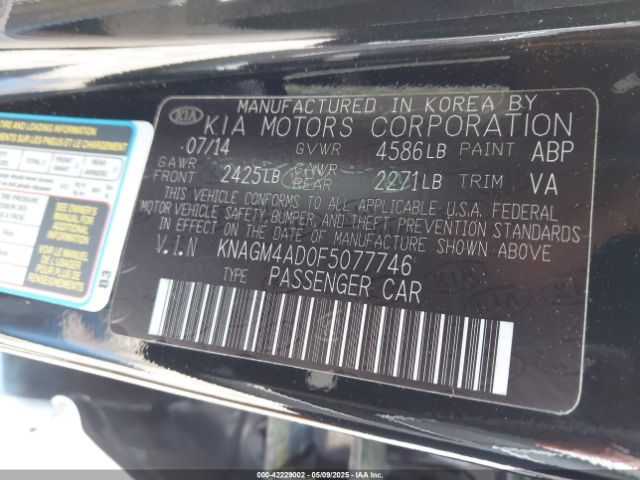 KNAGM4AD0F5077746 KIA OPTIMA HYBRID