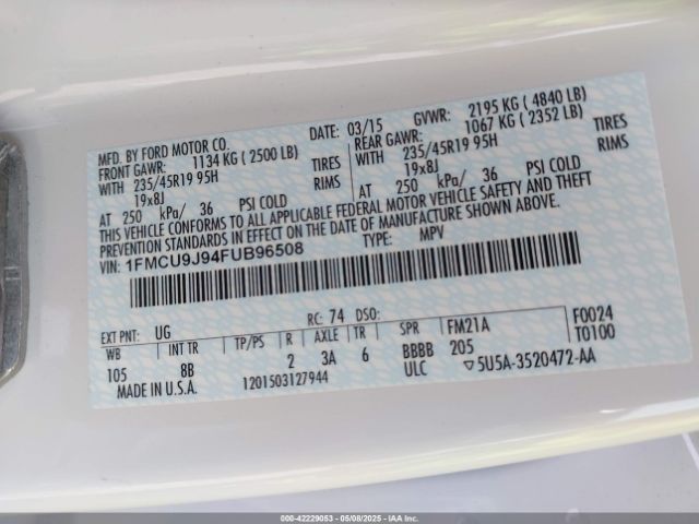 1FMCU9J94FUB96508 Ford Escape Titanium
