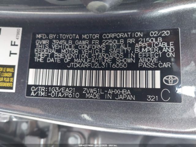 JTDKARFU2L3116050 Toyota Prius Limited
