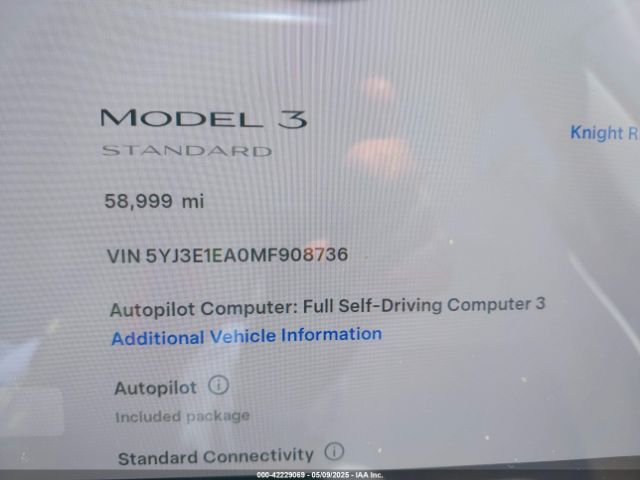 5YJ3E1EA0MF908736 Tesla Model 3 Standard Range Plus Rear-wheel Drive