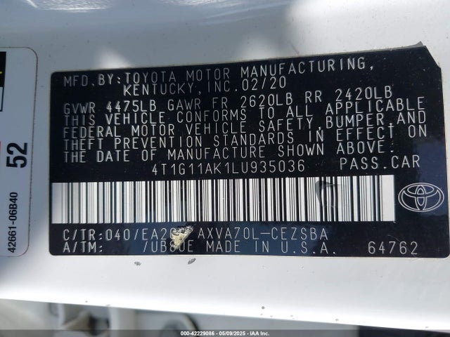 4T1G11AK1LU935036 Toyota CAMRY SE