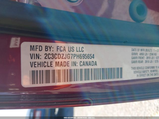 2C3CDZJG7PH695654 Dodge Challenger Gt