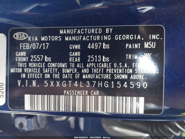 5XXGT4L37HG154590 KIA g 2.4 dohc gdi