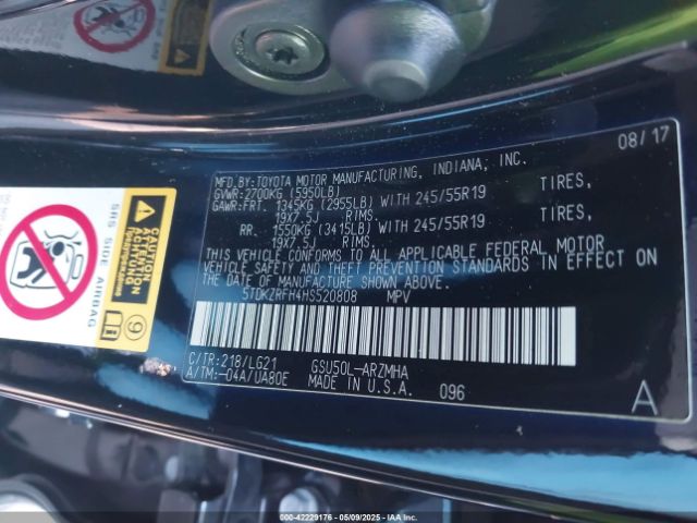 5TDKZRFH4HS520808 Toyota Highlander Se